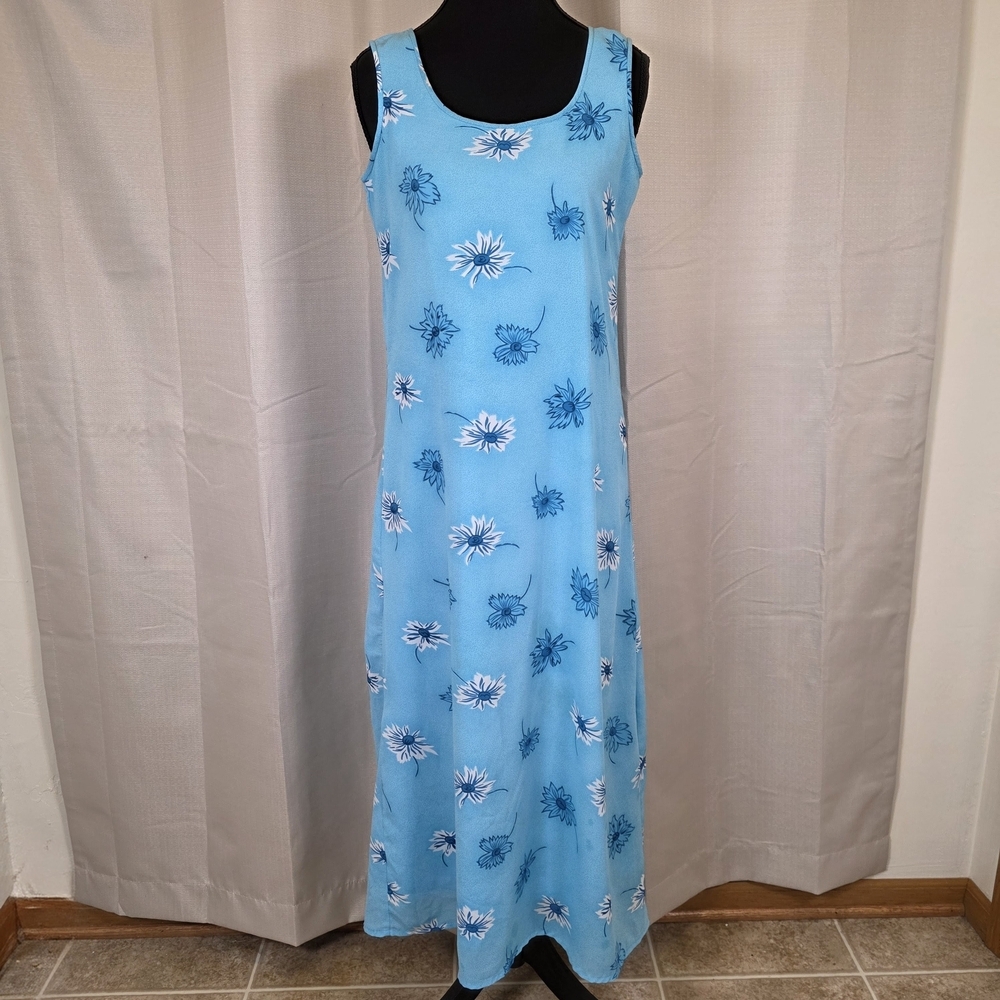 Mix Nouveau Blue Floral Maxi Dress Petite 4P Sleeveless Lined Summer Dress - Picture 3 of 10